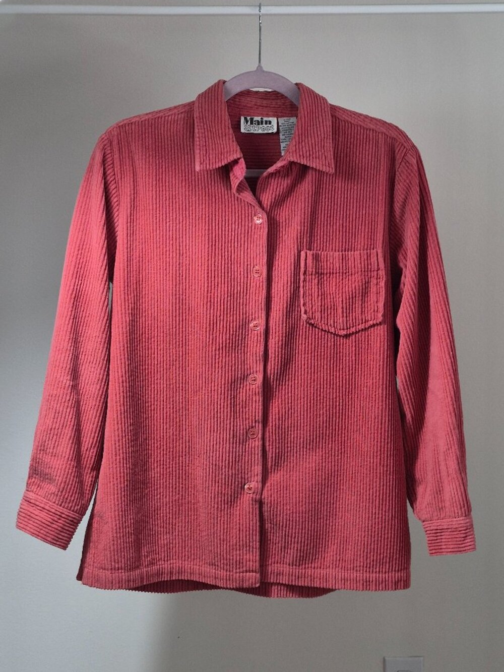 Vintage Main Street Women’s M Pink Corduroy Button Down Shirt Jacket Cotton
